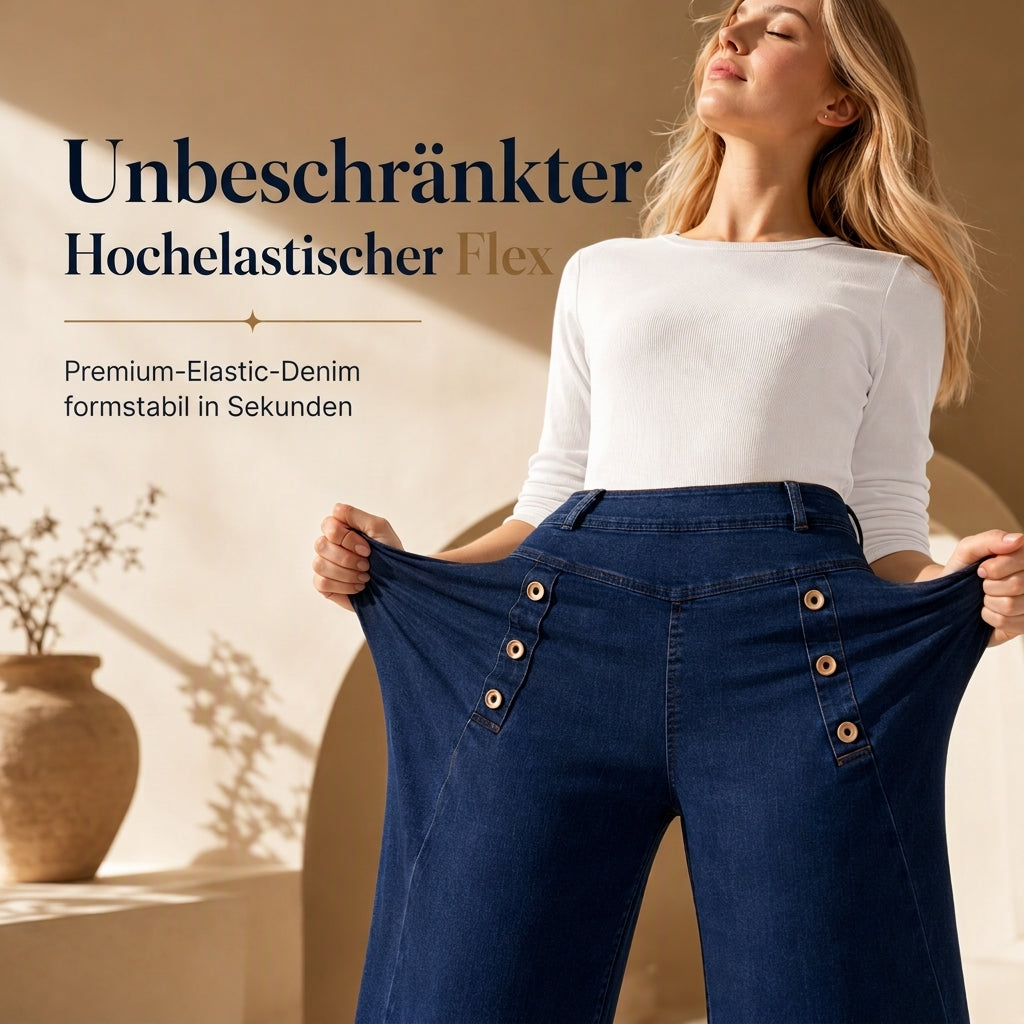 🙌 70% Wiederkaufquote – Qualität überzeugt! High-Waist Jeans mit weiter Beinform, Stretch-Denim und dekorativen Knöpfen