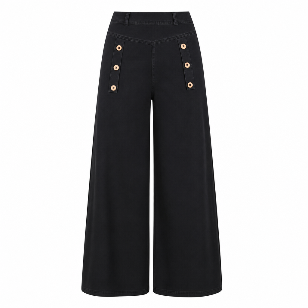 🙌 70% Wiederkaufquote – Qualität überzeugt! High-Waist Jeans mit weiter Beinform, Stretch-Denim und dekorativen Knöpfen