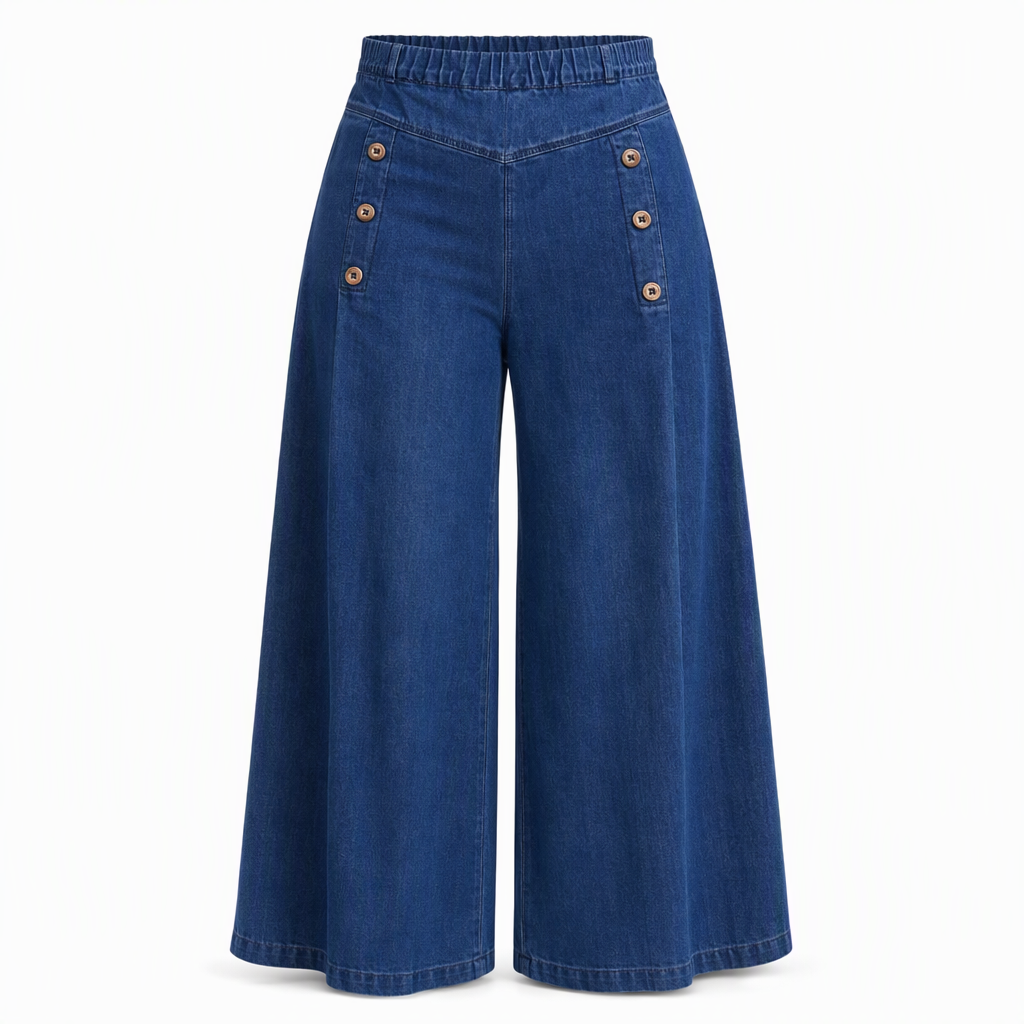 🙌 70% Wiederkaufquote – Qualität überzeugt! High-Waist Jeans mit weiter Beinform, Stretch-Denim und dekorativen Knöpfen