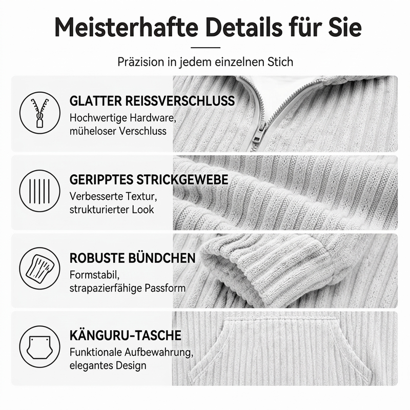🎁Riesige Rabatte 🎉Herren lässiger Halb-Reißverschluss Cord Kapuzenpullover