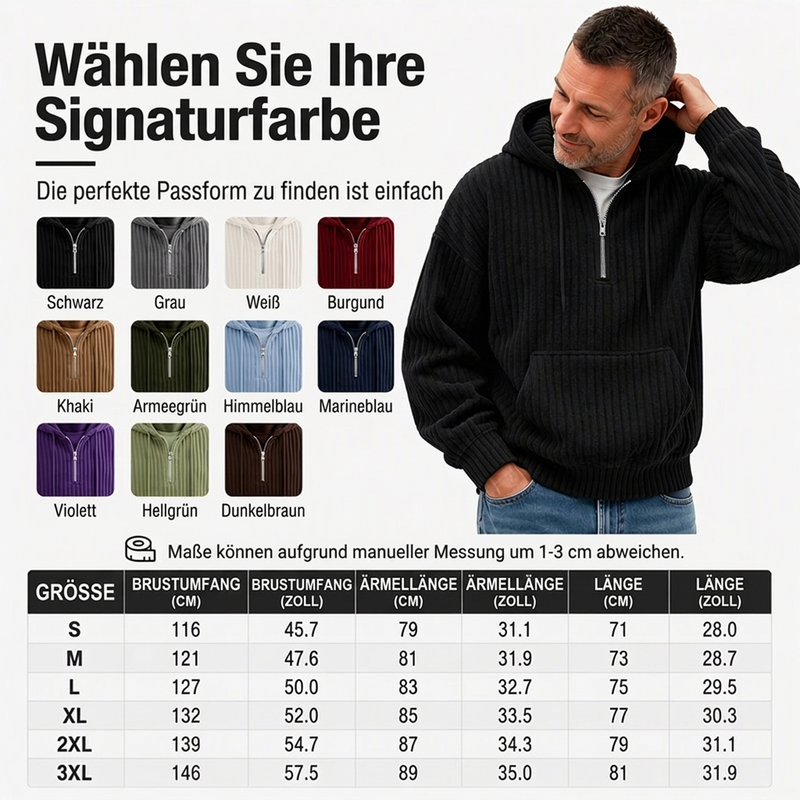 🎁Riesige Rabatte 🎉Herren lässiger Halb-Reißverschluss Cord Kapuzenpullover