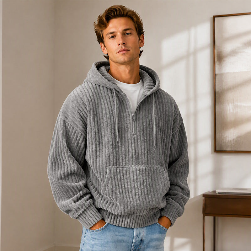 🎁Riesige Rabatte 🎉Herren lässiger Halb-Reißverschluss Cord Kapuzenpullover