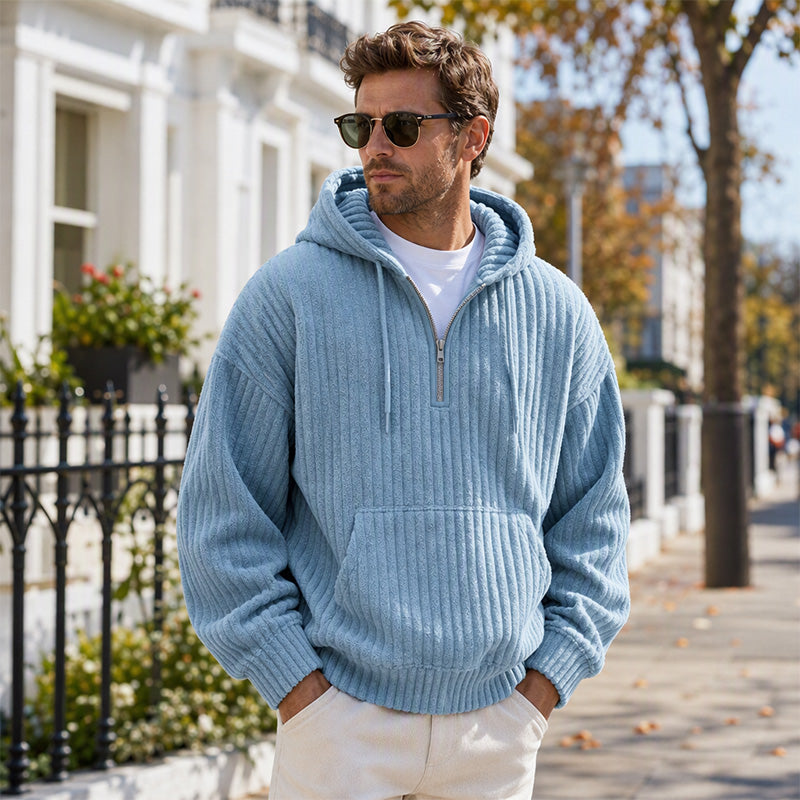 🎁Riesige Rabatte 🎉Herren lässiger Halb-Reißverschluss Cord Kapuzenpullover