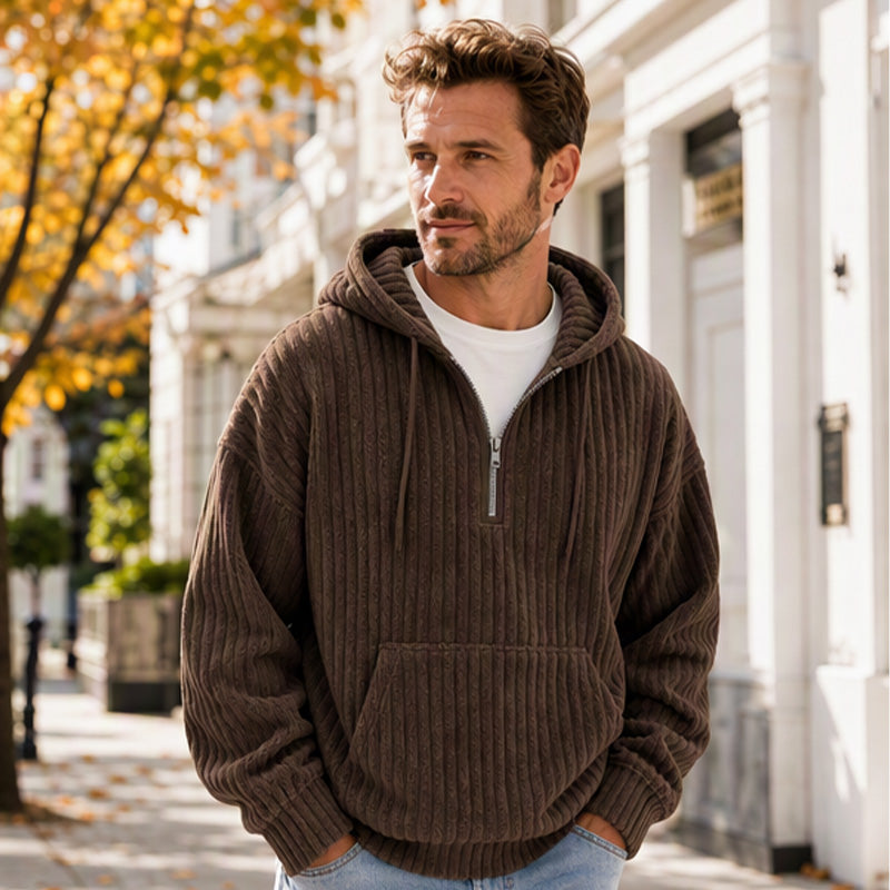 🎁Riesige Rabatte 🎉Herren lässiger Halb-Reißverschluss Cord Kapuzenpullover