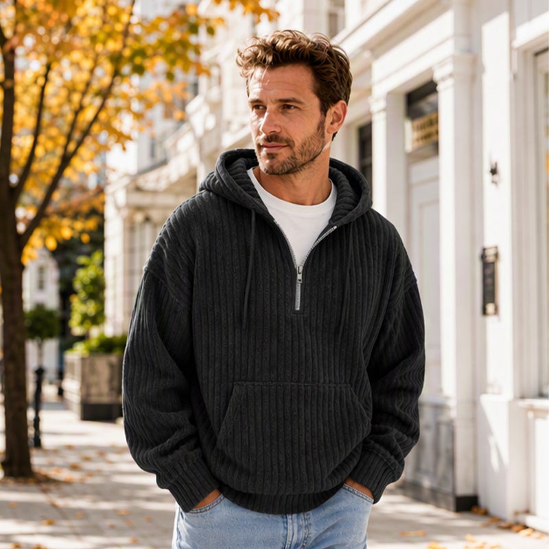 🎁Riesige Rabatte 🎉Herren lässiger Halb-Reißverschluss Cord Kapuzenpullover