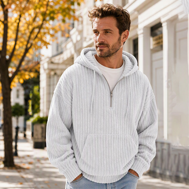 🎁Riesige Rabatte 🎉Herren lässiger Halb-Reißverschluss Cord Kapuzenpullover