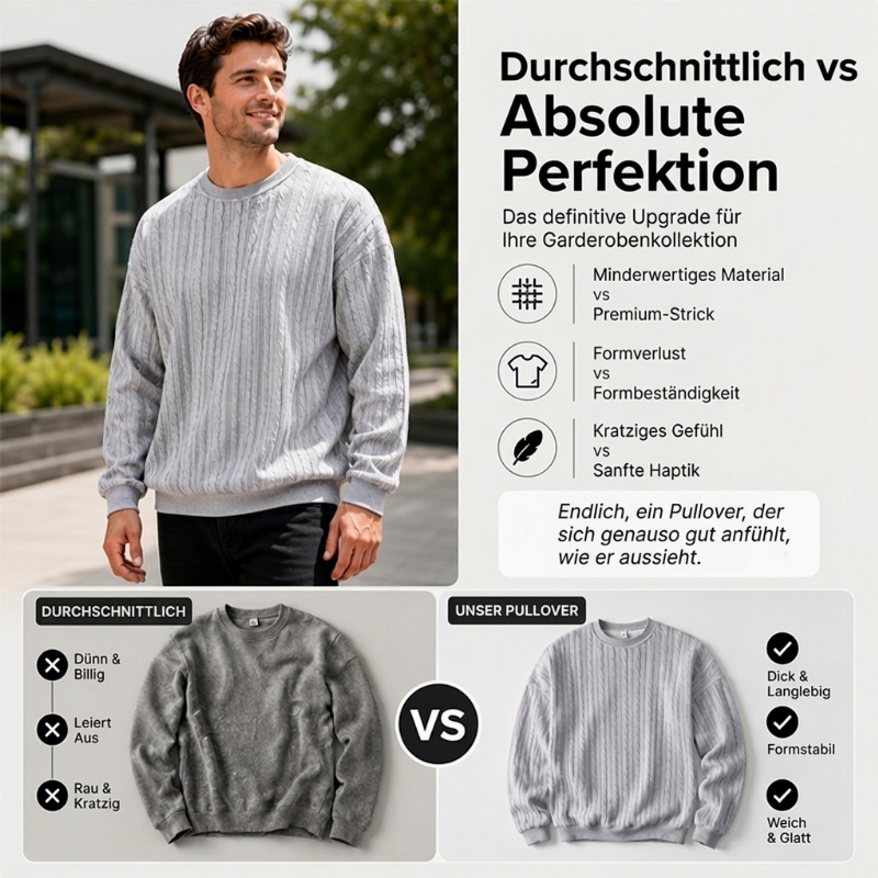 🙌 70% WiederkaufquoteHerren Kabelstrick Rundhalspullover