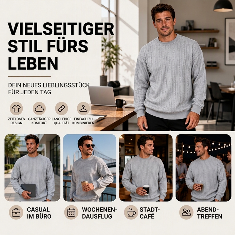 🙌 70% WiederkaufquoteHerren Kabelstrick Rundhalspullover