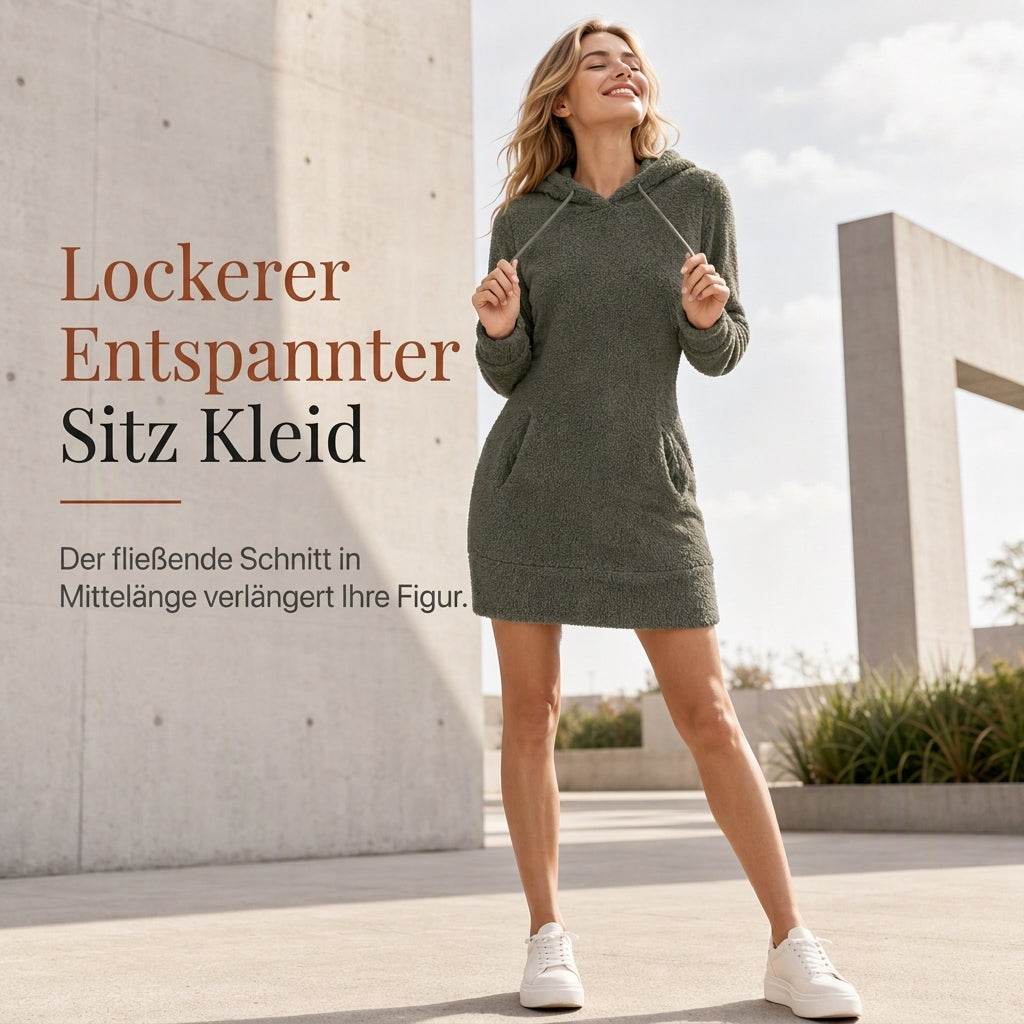 🔥🔥Räumungsverkauf✨✨Freizeit-Pulloverkleid aus weichem Fleece mit Kapuze für Damen