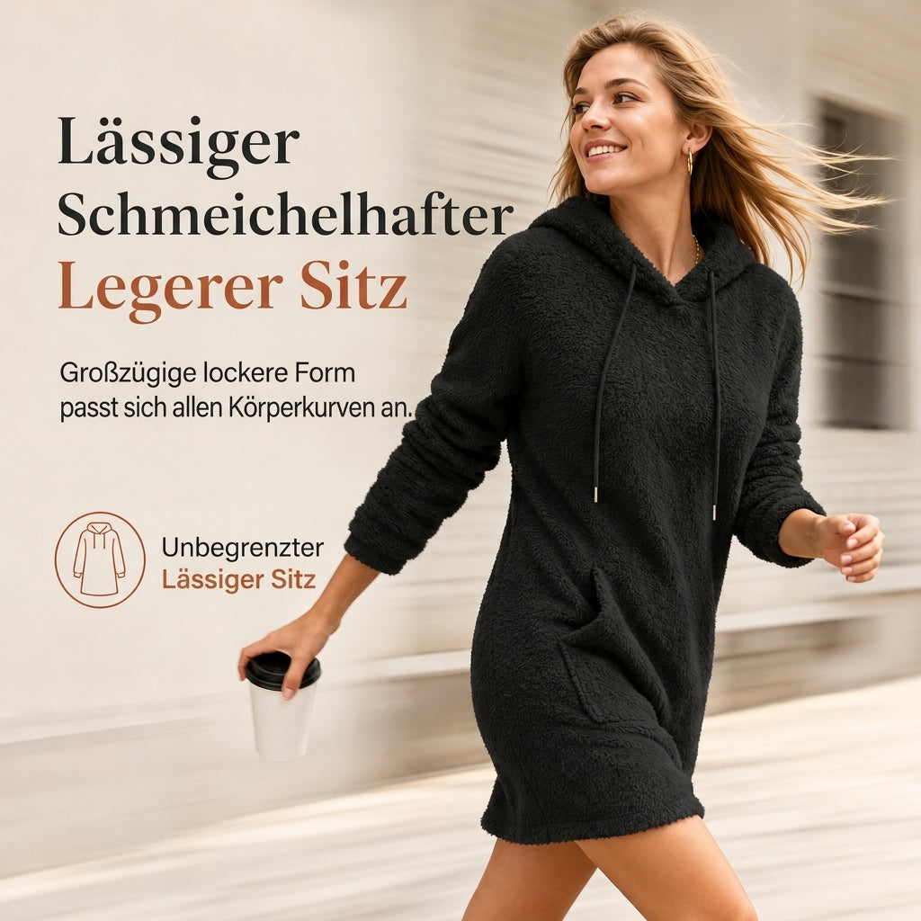 🔥🔥Räumungsverkauf✨✨Freizeit-Pulloverkleid aus weichem Fleece mit Kapuze für Damen