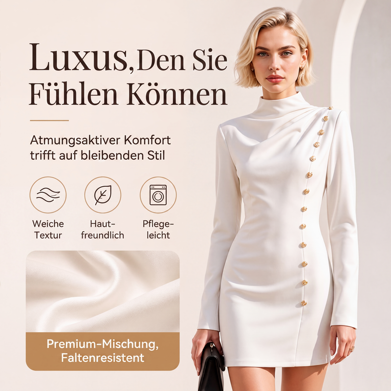 💋Genießen Sie eine 30-tägige problemlose Rückgaberichtlinie!✅️Damen-Minikleid mit Stehkragen und Drapierung
