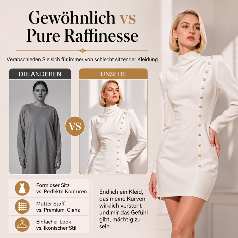 💋Genießen Sie eine 30-tägige problemlose Rückgaberichtlinie!✅️Damen-Minikleid mit Stehkragen und Drapierung