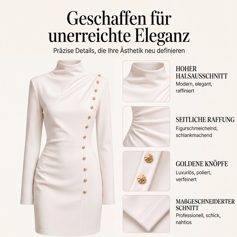 💋Genießen Sie eine 30-tägige problemlose Rückgaberichtlinie!✅️Damen-Minikleid mit Stehkragen und Drapierung