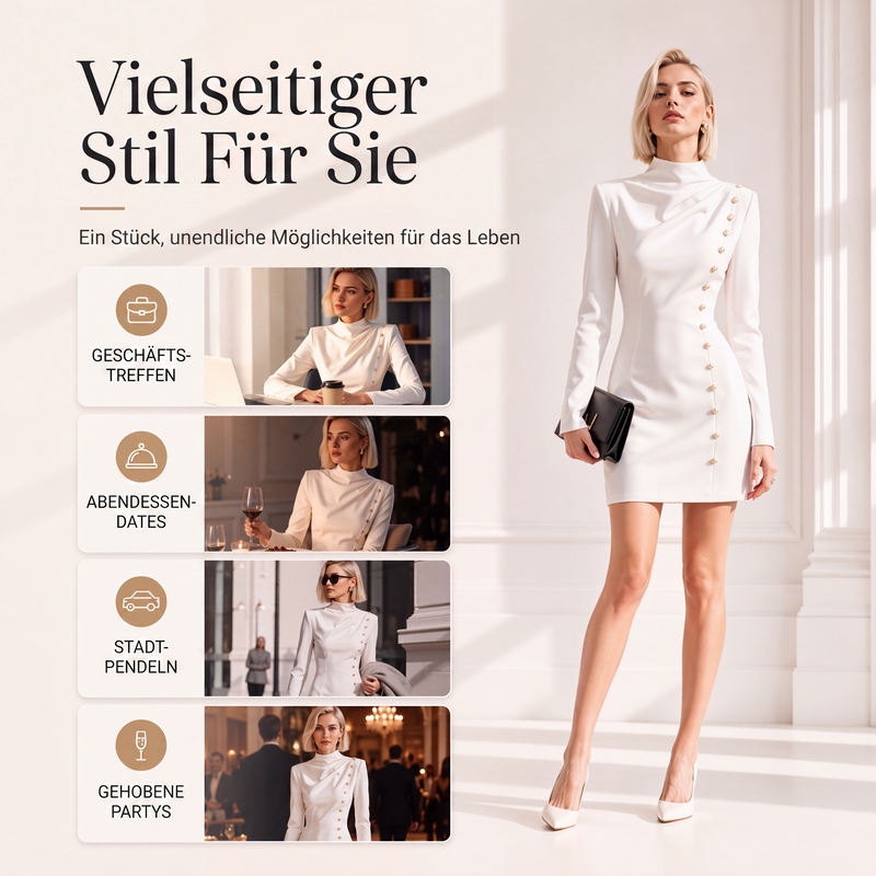 💋Genießen Sie eine 30-tägige problemlose Rückgaberichtlinie!✅️Damen-Minikleid mit Stehkragen und Drapierung