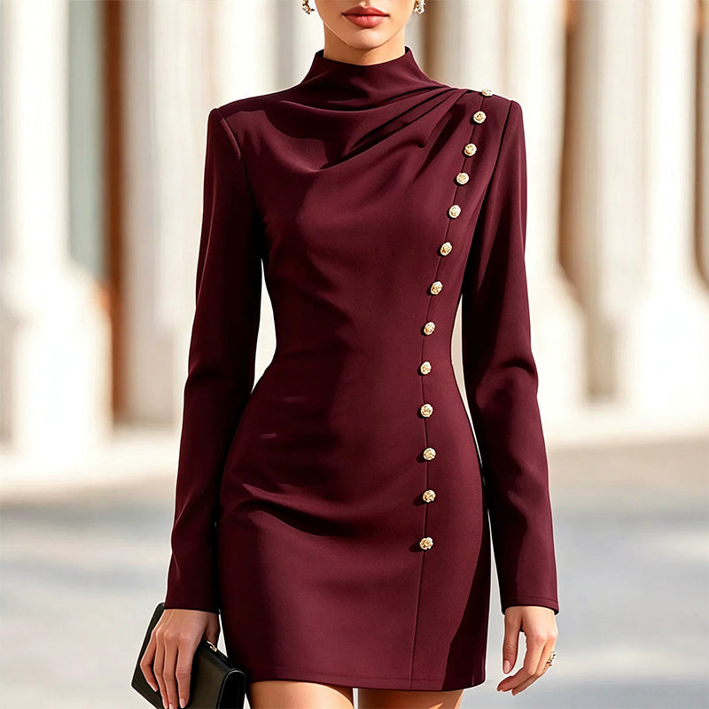 💋Genießen Sie eine 30-tägige problemlose Rückgaberichtlinie!✅️Damen-Minikleid mit Stehkragen und Drapierung