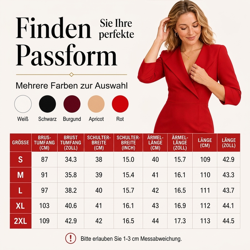 ✨Begrenzter Vorrat verfügbar, nicht verpassen!🎁🎁Blazerkleid für Damen mit V-Ausschnitt und 3/4-Ärmeln