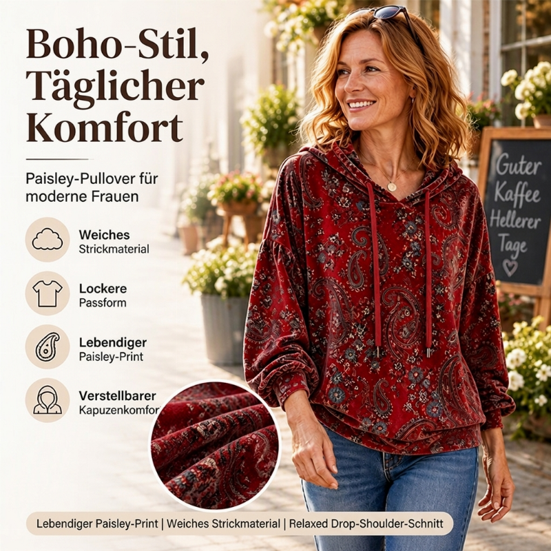 📢🎉50%Rabatt!!!🛍️✨Damen-Kapuzenpullover mit Paisley-Print und Kordelzug