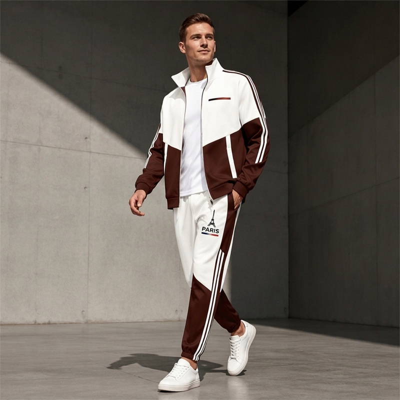 📢🎉Räumungsverkauf🛍️✨Herren Farbblock-Reißverschlussjacke und Kordelhosen-Set