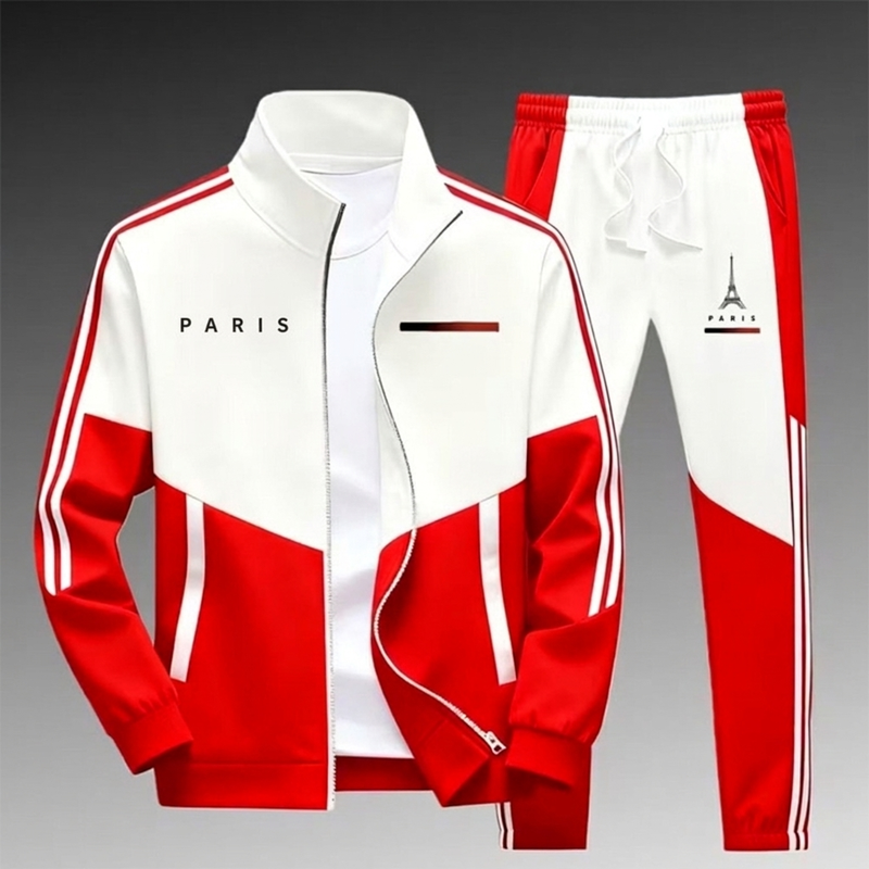 📢🎉Räumungsverkauf🛍️✨Herren Farbblock-Reißverschlussjacke und Kordelhosen-Set