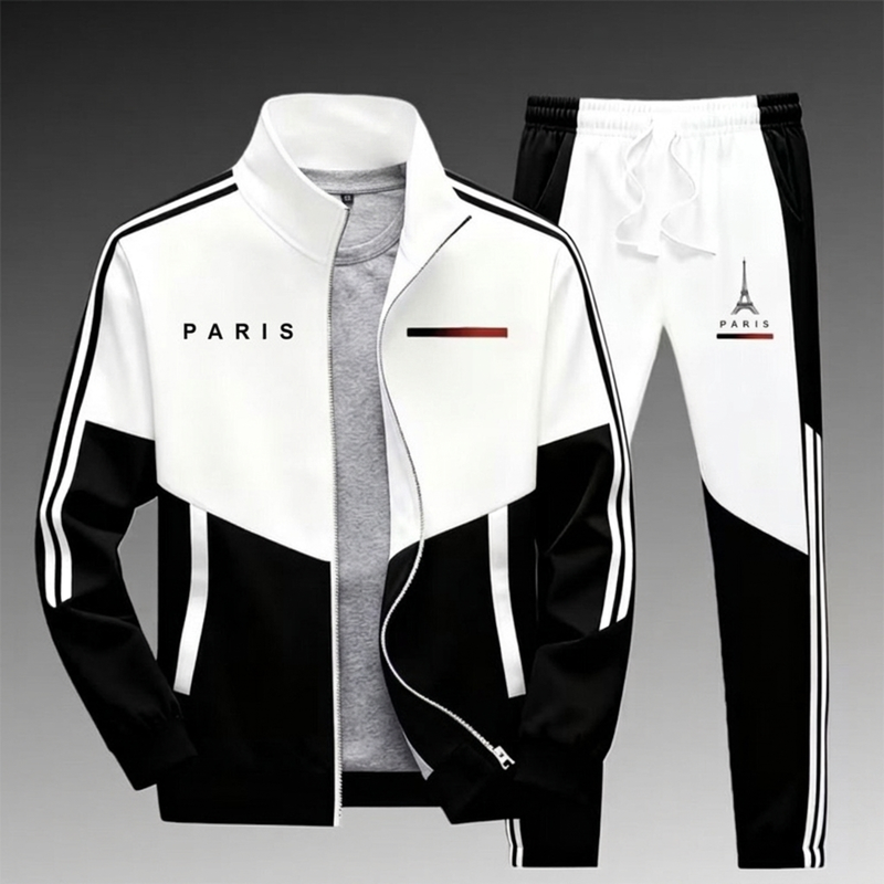 📢🎉Räumungsverkauf🛍️✨Herren Farbblock-Reißverschlussjacke und Kordelhosen-Set