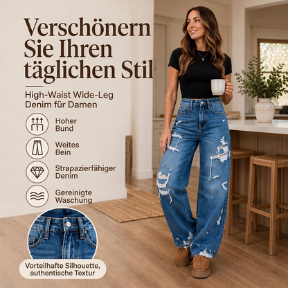 🔥 50% RABATT 👖 Schicke Damen-Jeans mit weitem Bein – Distressed-Look
