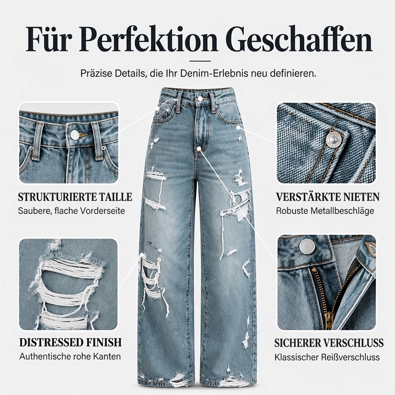 🔥 50% RABATT 👖 Schicke Damen-Jeans mit weitem Bein – Distressed-Look