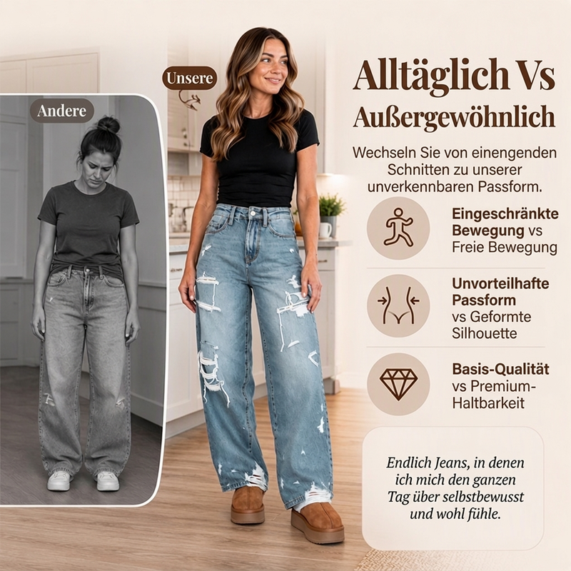 🔥 50% RABATT 👖 Schicke Damen-Jeans mit weitem Bein – Distressed-Look