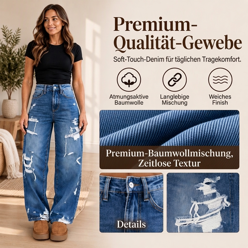 🔥 50% RABATT 👖 Schicke Damen-Jeans mit weitem Bein – Distressed-Look