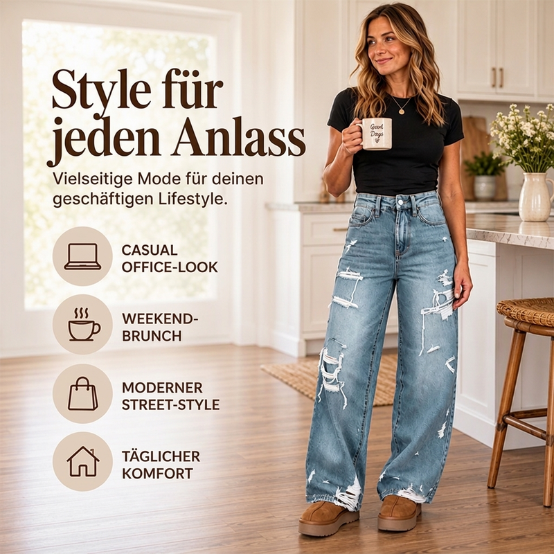 🔥 50% RABATT 👖 Schicke Damen-Jeans mit weitem Bein – Distressed-Look