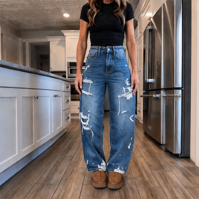 🔥 50% RABATT 👖 Schicke Damen-Jeans mit weitem Bein – Distressed-Look