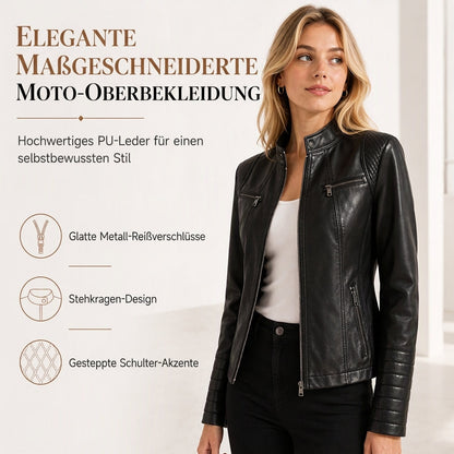 🔥Beliebtes Produkt ！✨Leichte Damen-Bikerjacke aus Kunstleder, kurze Motorradmantel für Frühling und Herbst