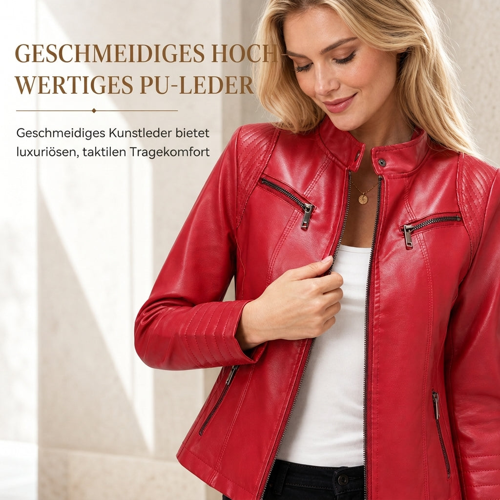 🔥Beliebtes Produkt ！✨Leichte Damen-Bikerjacke aus Kunstleder, kurze Motorradmantel für Frühling und Herbst
