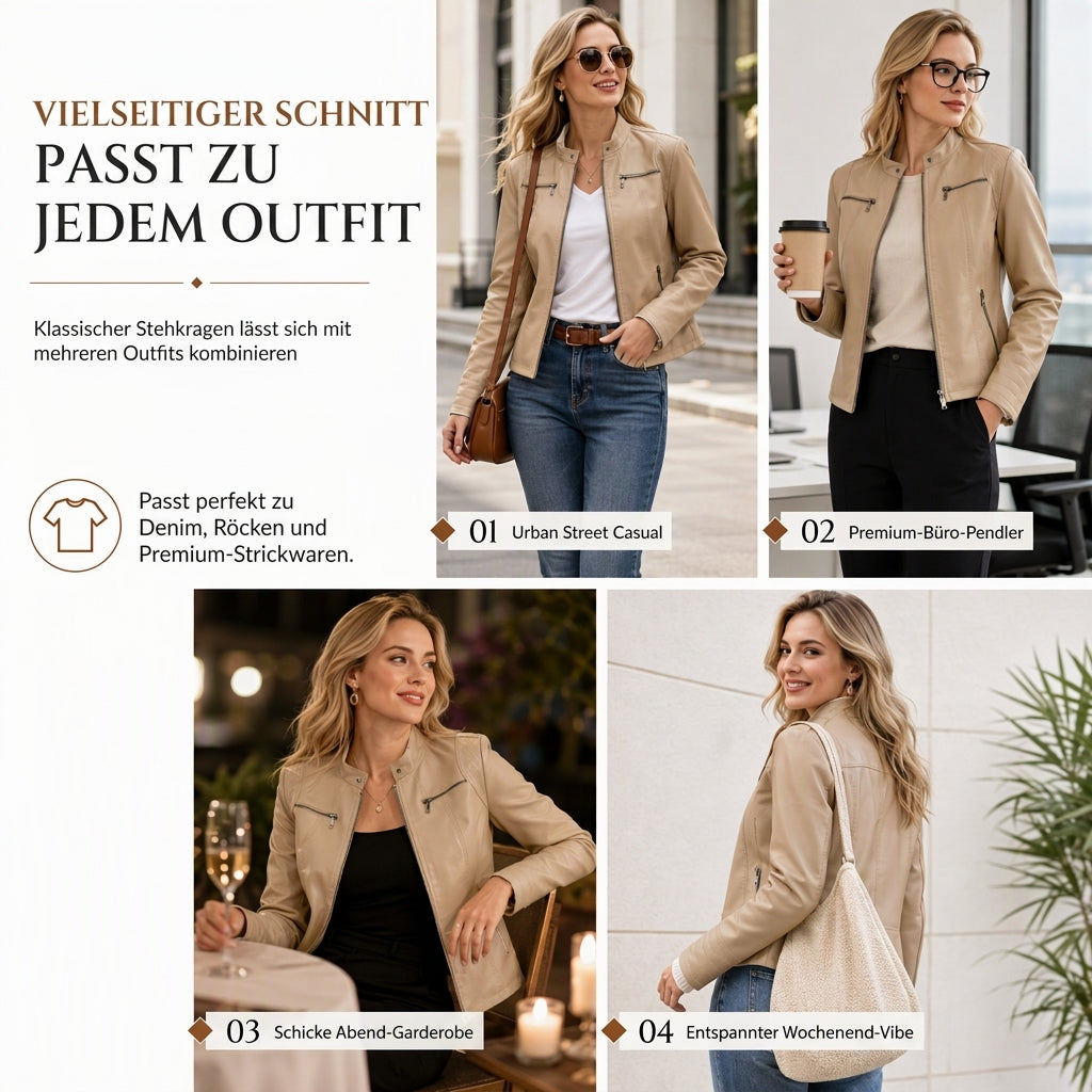 🔥Beliebtes Produkt ！✨Leichte Damen-Bikerjacke aus Kunstleder, kurze Motorradmantel für Frühling und Herbst