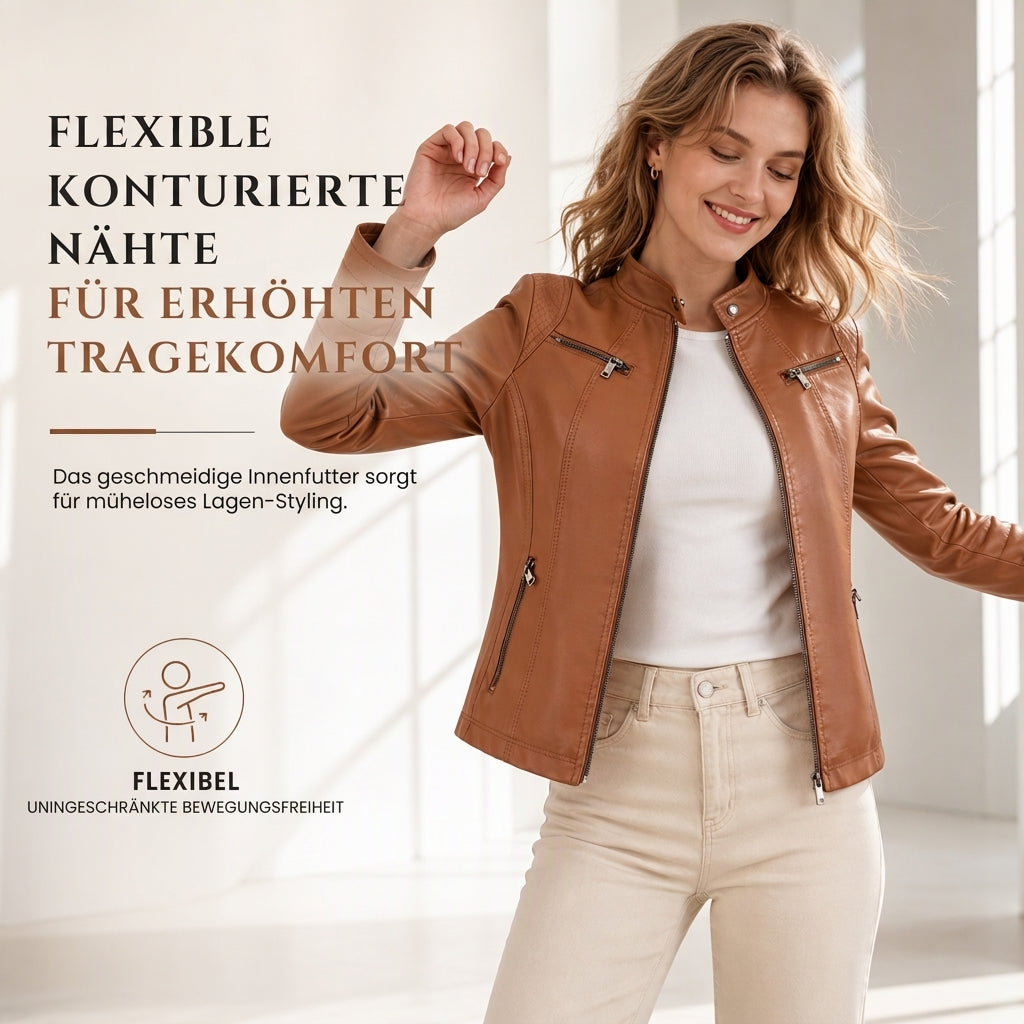 🔥Beliebtes Produkt ！✨Leichte Damen-Bikerjacke aus Kunstleder, kurze Motorradmantel für Frühling und Herbst