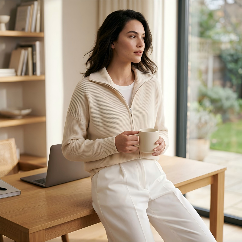 🔥Beliebtes Produkt ！✨Gerippte Strickjacke mit Reißverschluss für Damen