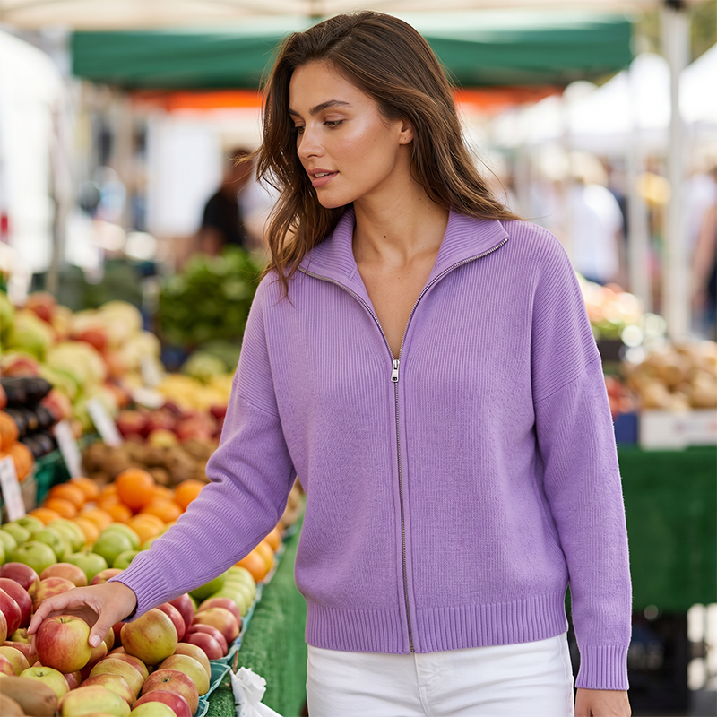 🔥Beliebtes Produkt ！✨Gerippte Strickjacke mit Reißverschluss für Damen