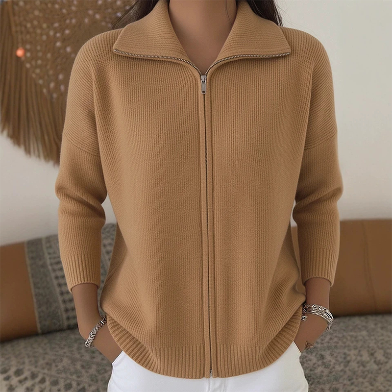 🔥Beliebtes Produkt ！✨Gerippte Strickjacke mit Reißverschluss für Damen