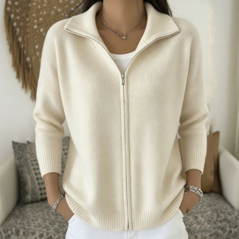 🔥Beliebtes Produkt ！✨Gerippte Strickjacke mit Reißverschluss für Damen