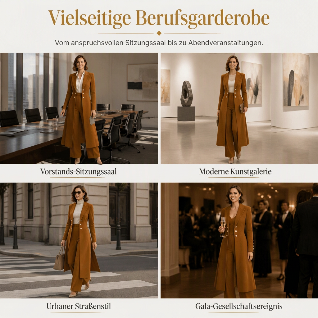 🙌 70% WiederkaufquoteElegantes herbstliches 2-Teiler-Outfit für Damen mit Retro-Langmantel und schlichter Hose