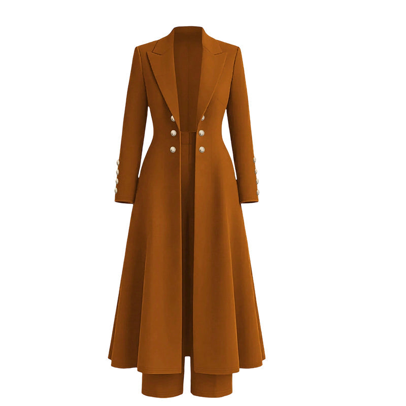 🙌 70% WiederkaufquoteElegantes herbstliches 2-Teiler-Outfit für Damen mit Retro-Langmantel und schlichter Hose