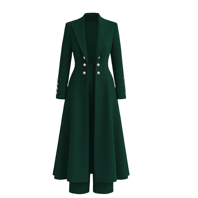 🙌 70% WiederkaufquoteElegantes herbstliches 2-Teiler-Outfit für Damen mit Retro-Langmantel und schlichter Hose