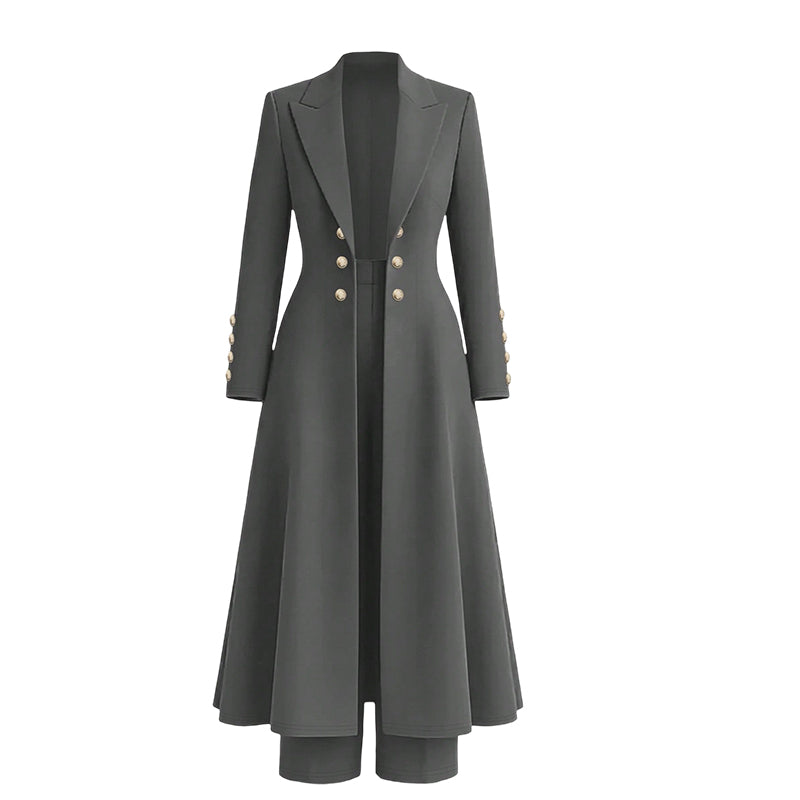 🙌 70% WiederkaufquoteElegantes herbstliches 2-Teiler-Outfit für Damen mit Retro-Langmantel und schlichter Hose