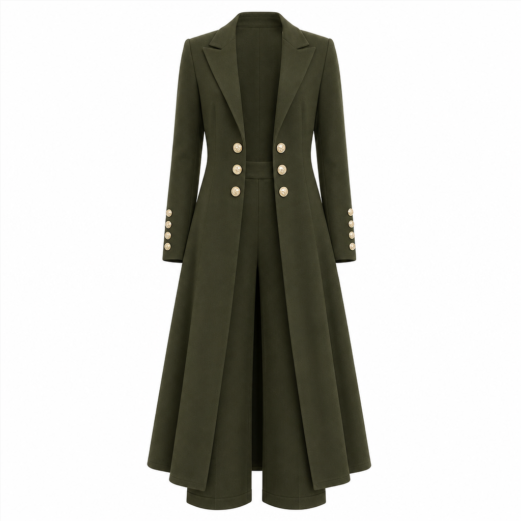 🙌 70% WiederkaufquoteElegantes herbstliches 2-Teiler-Outfit für Damen mit Retro-Langmantel und schlichter Hose