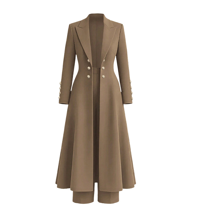 🙌 70% WiederkaufquoteElegantes herbstliches 2-Teiler-Outfit für Damen mit Retro-Langmantel und schlichter Hose