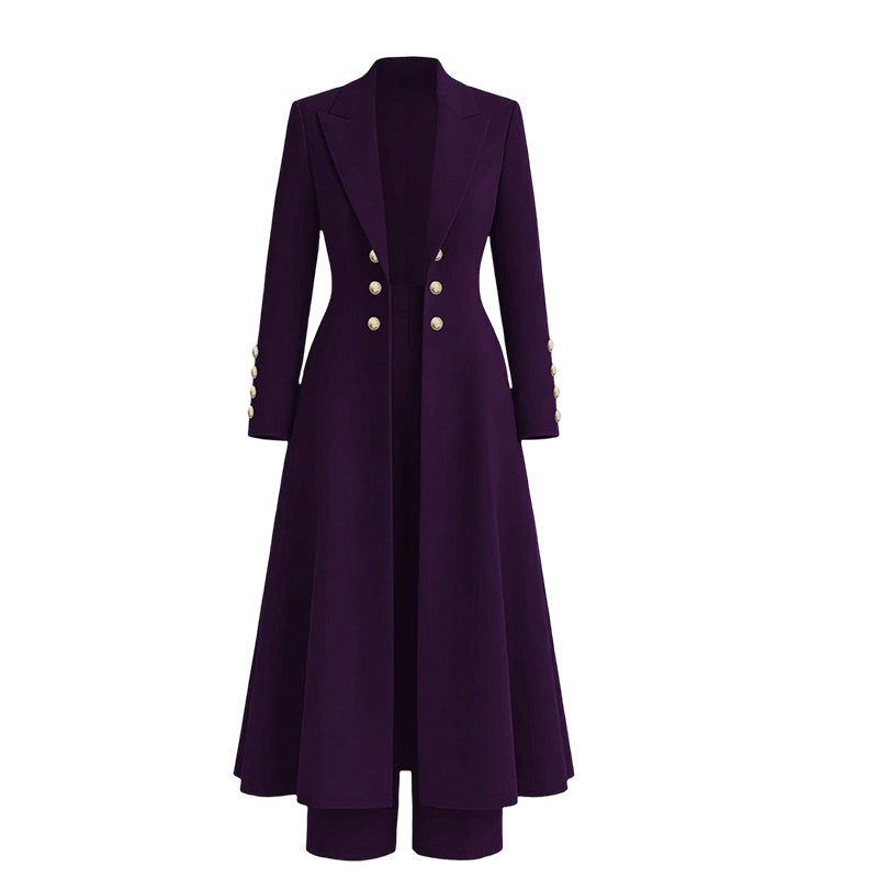 🙌 70% WiederkaufquoteElegantes herbstliches 2-Teiler-Outfit für Damen mit Retro-Langmantel und schlichter Hose