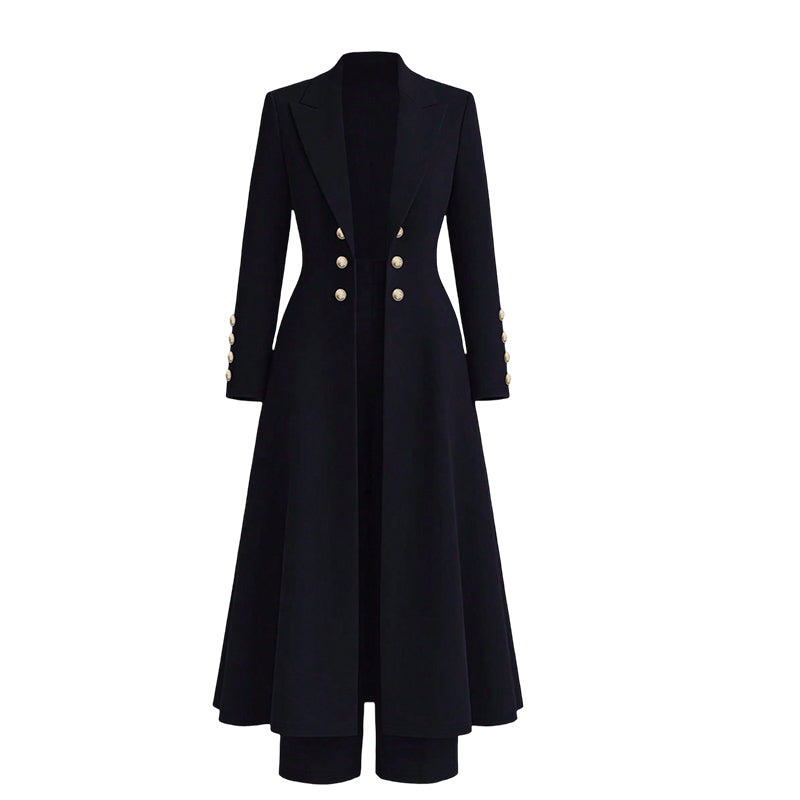 🙌 70% WiederkaufquoteElegantes herbstliches 2-Teiler-Outfit für Damen mit Retro-Langmantel und schlichter Hose