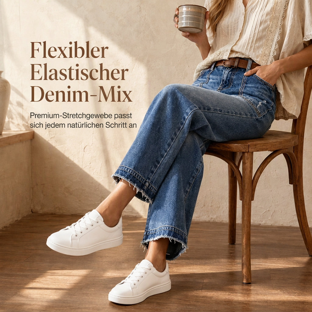 🔥Beliebtes Produkt ！✨Damen Vintage dehnbare Straight-Leg Jeans mit distresseierten aufgesetzten Taschen und ausgefranstem Saum