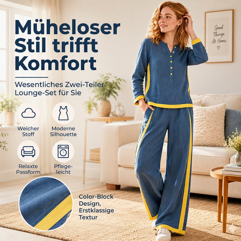 📢🎉50%Rabatt!!!🛍️✨Damen-Farblock-Langarmshirt mit Weithosenset