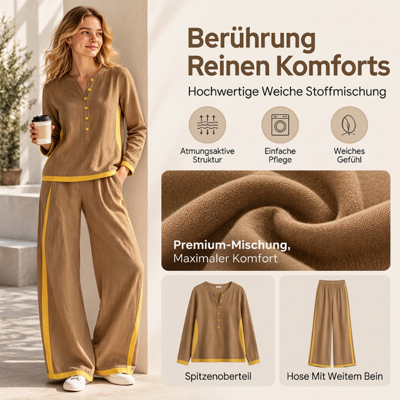 📢🎉50%Rabatt!!!🛍️✨Damen-Farblock-Langarmshirt mit Weithosenset