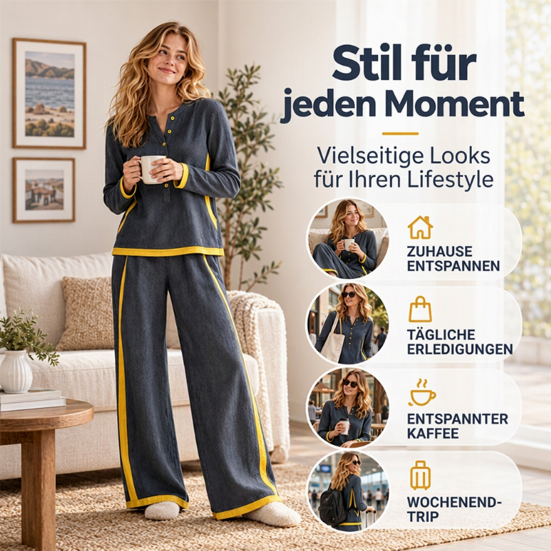 📢🎉50%Rabatt!!!🛍️✨Damen-Farblock-Langarmshirt mit Weithosenset